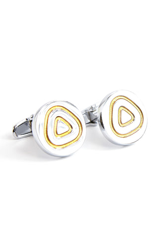 Round Silver Yellow Triangle Cufflinks