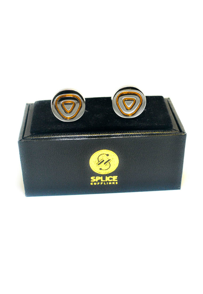 Round Silver Yellow Triangle Cufflinks