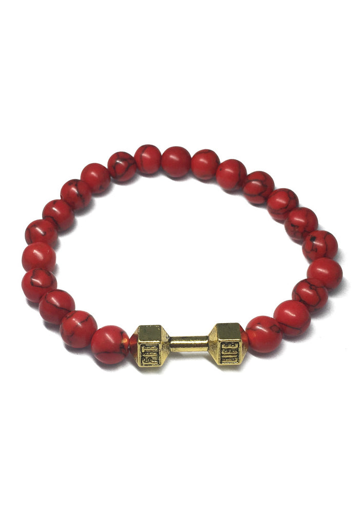 Masonry Series Red Natural Stone Beads Gold Dumbbell Bracelet