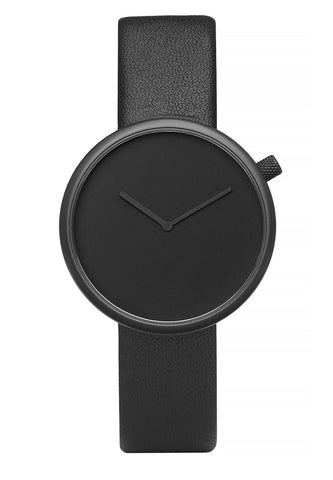 Bulbul Ore Black Steel on Black Italian Leather Watch