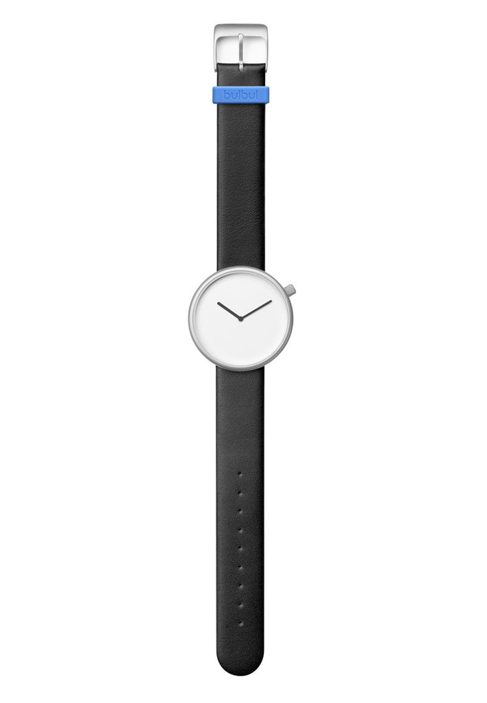 Bulbul Ore Matte Steel on Black Italian Leather Watch