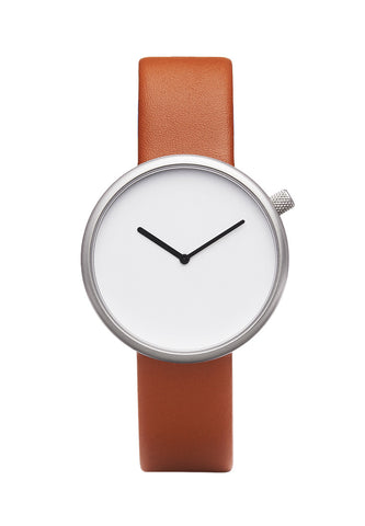 Bulbul Ore Matte Steel pada Jam Tangan Kulit Itali Coklat