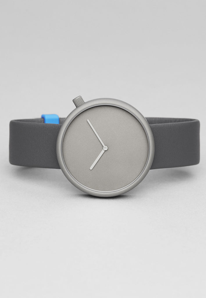 Bulbul Ore Stone Grey Titanium Coated Steel on Grey Italian Leather Watch