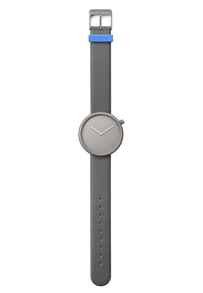 Bulbul Ore Stone Grey Titanium Coated Steel on Grey Italian Leather Watch