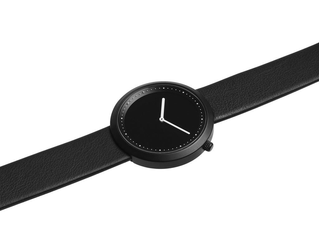 Bulbul Facette Black Steel on Black Italian Leather Watch