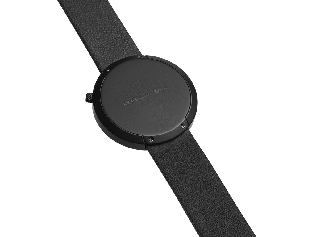 Bulbul Facette Black Steel pada Jam Tangan Kulit Itali Hitam