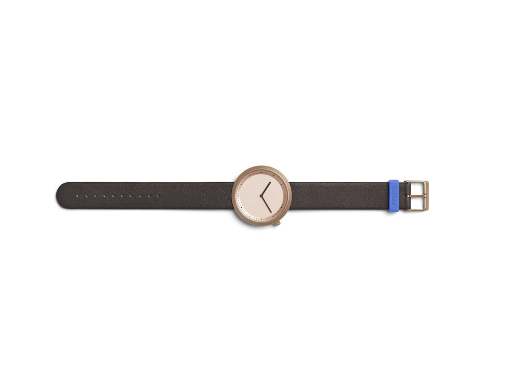 Bulbul Facette Rose Golden Steel on Brown Italian Leather Watch