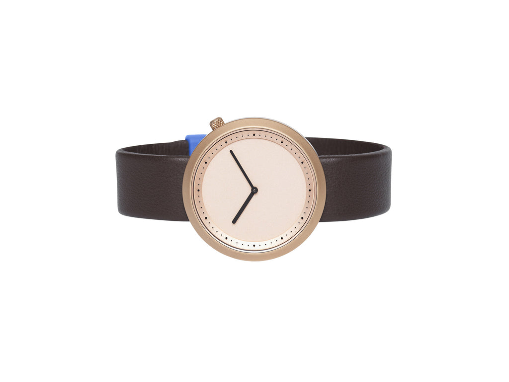 Bulbul Facette Rose Golden Steel on Brown Italian Leather Watch