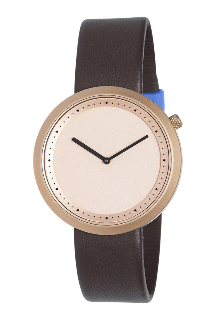 Bulbul Facette Rose Golden Steel on Brown Italian Leather Watch