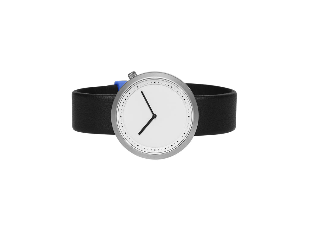 Bulbul Facette Matte Steel on Black Italian Leather Watch