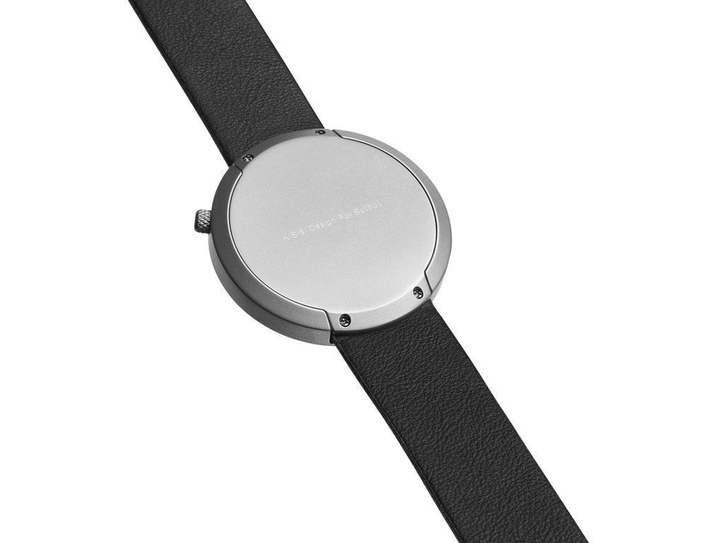 Bulbul Facette Matte Steel on Black Italian Leather Watch