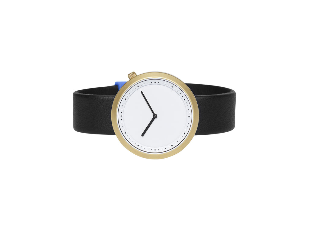 Bulbul Facette Golden Steel on Black Italian Leather Watch