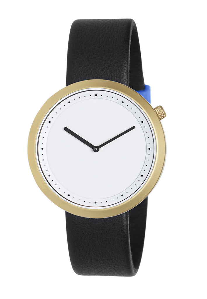 Bulbul Facette Golden Steel on Black Italian Leather Watch