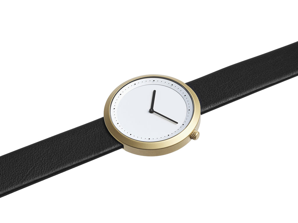 Bulbul Facette Golden Steel on Black Italian Leather Watch