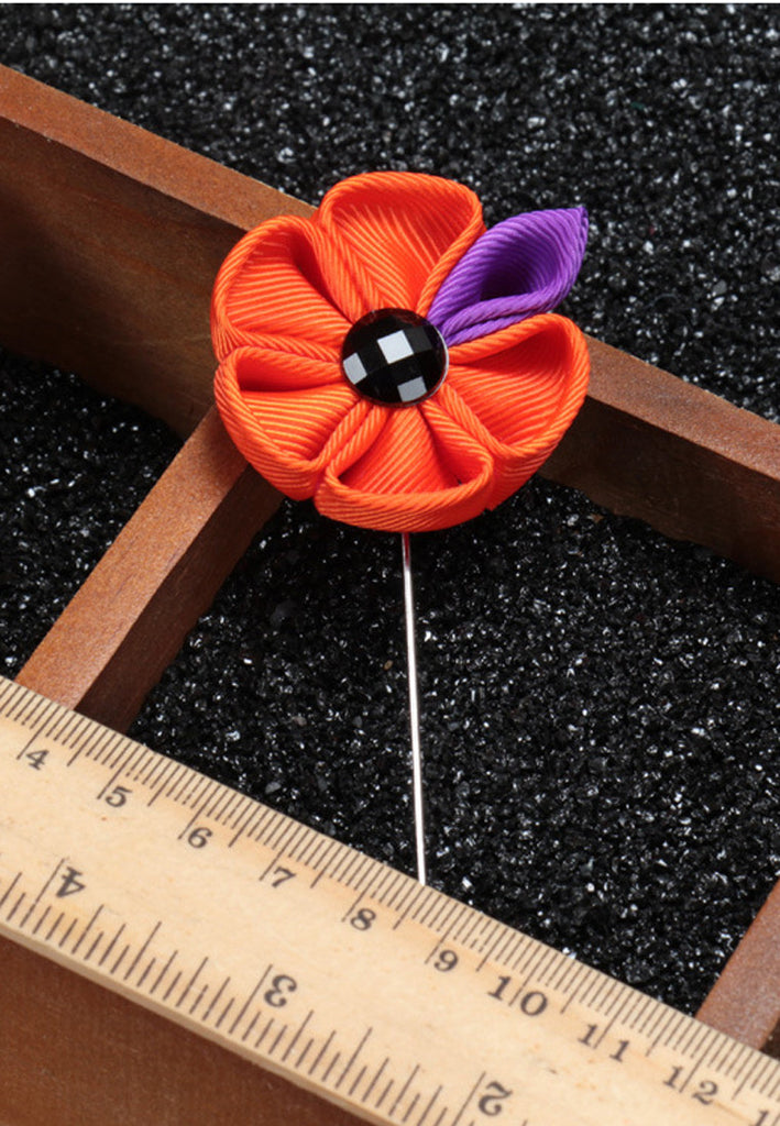 Orange Fabric Flower Lapel Pin