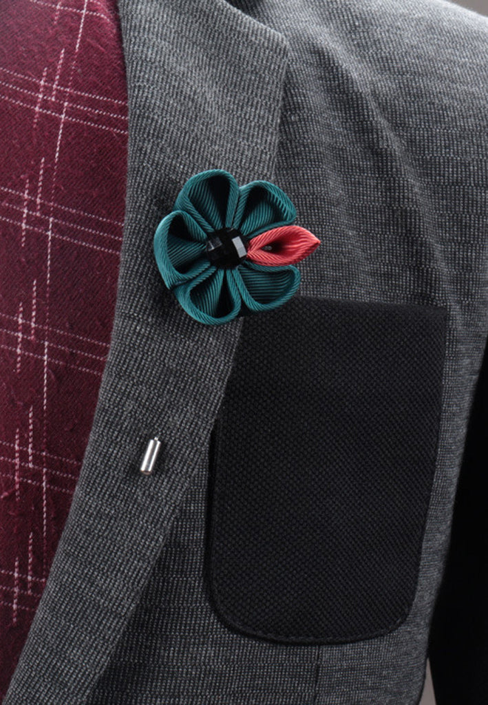 Turquoise Fabric Flower Lapel Pin