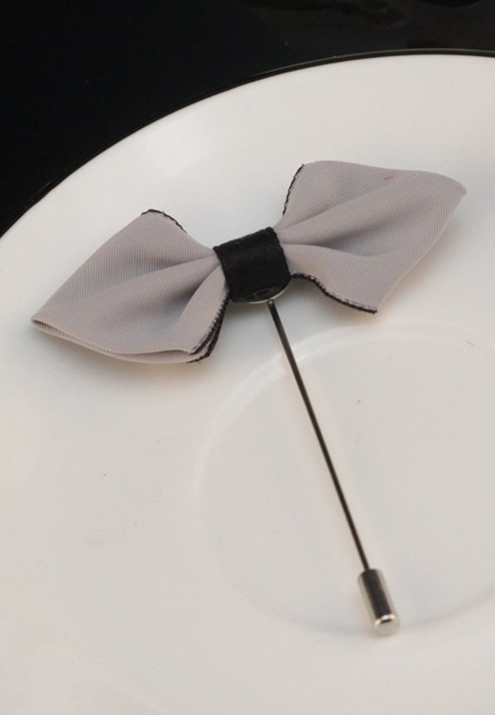 Grey Fabric Cloth Bow Lapel Pin