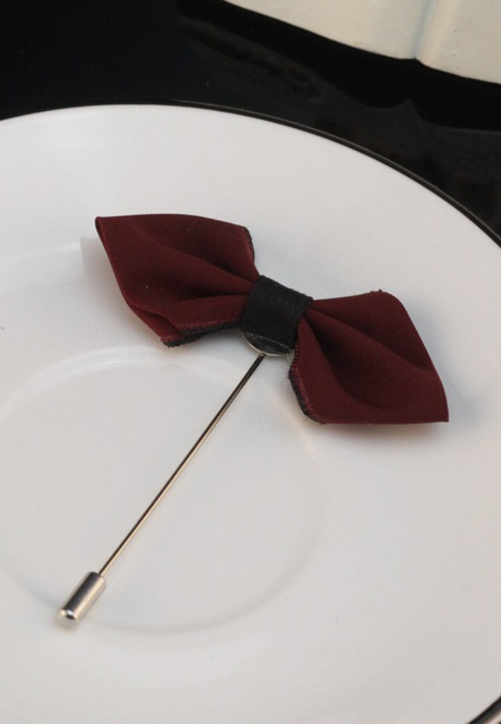 Maroon Red Fabric Bow Cloth Lapel Pin