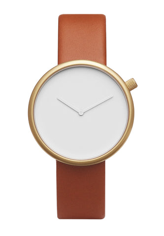 Bulbul Ore Matte Golden Steel on Brown Italian Leather Watch