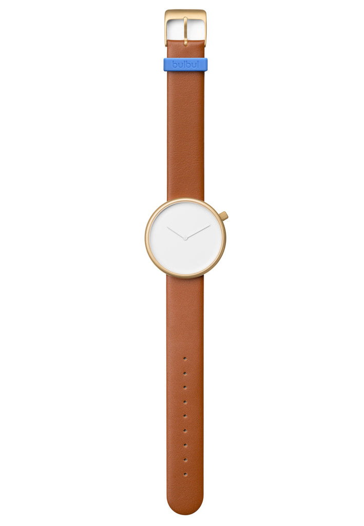 Bulbul Ore Matte Golden Steel on Brown Italian Leather Watch