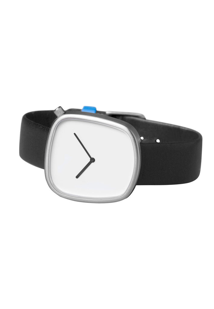 Bulbul Pebble Matte Steel on Black Italian Leather Watch