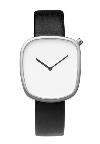 Bulbul Pebble Matte Steel pada Jam Tangan Kulit Itali Hitam