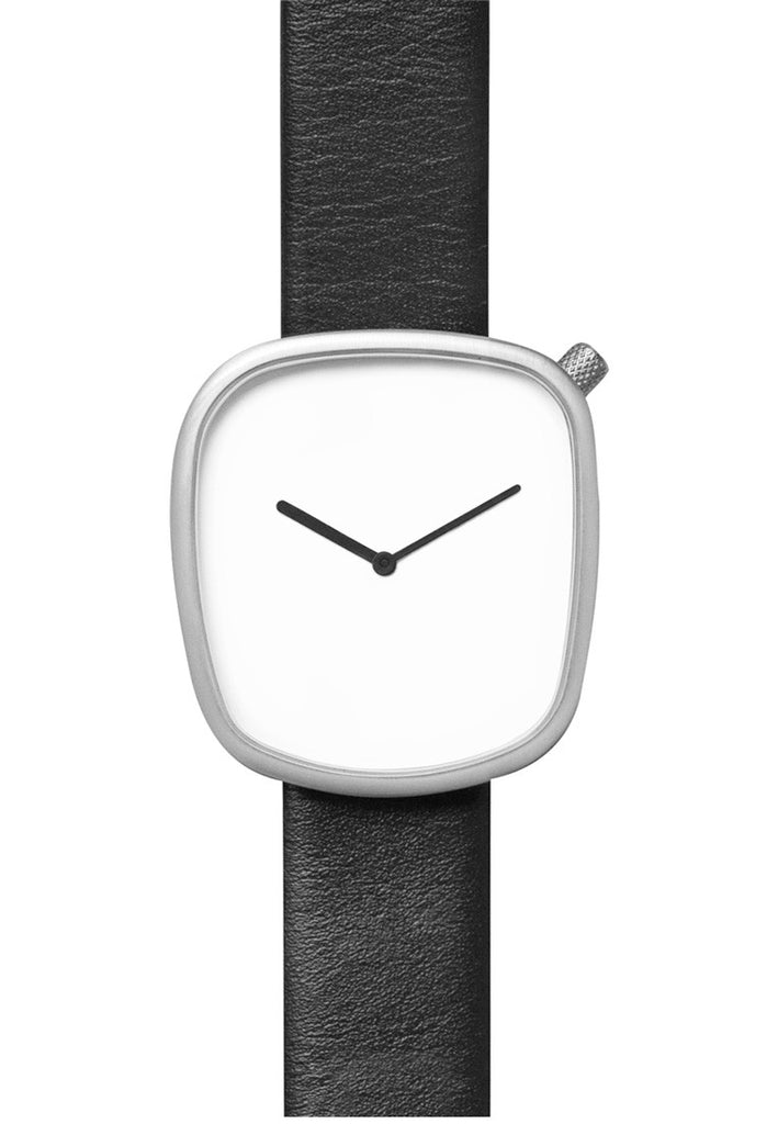 Bulbul Pebble Matte Steel on Black Italian Leather Watch