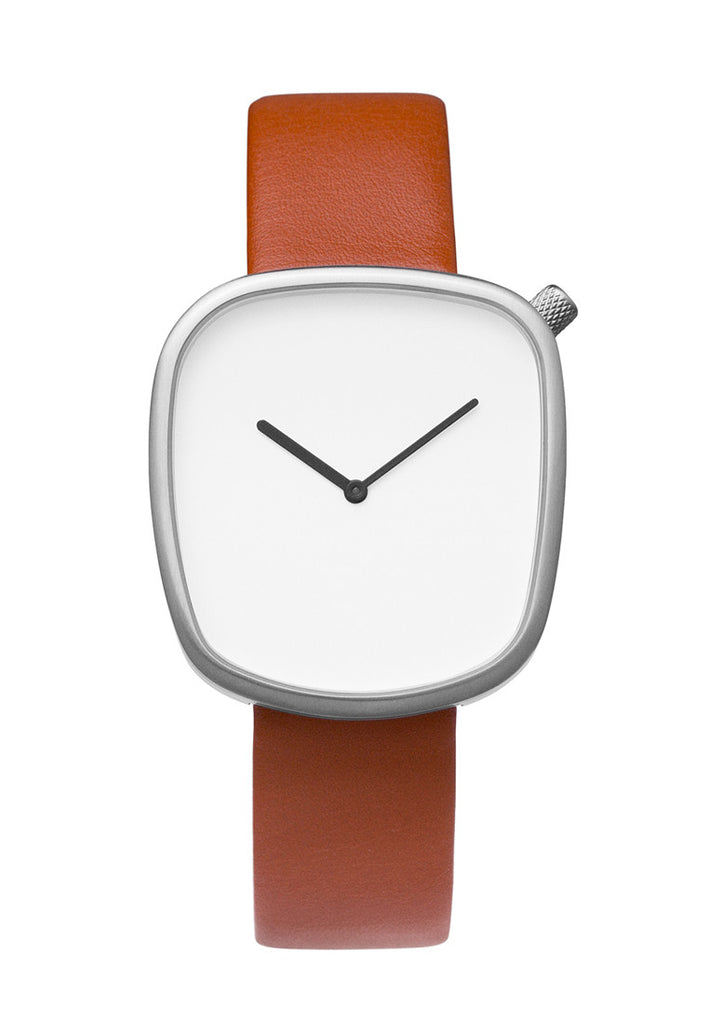 Bulbul Pebble Matte Steel on Brown Italian Leather Watch