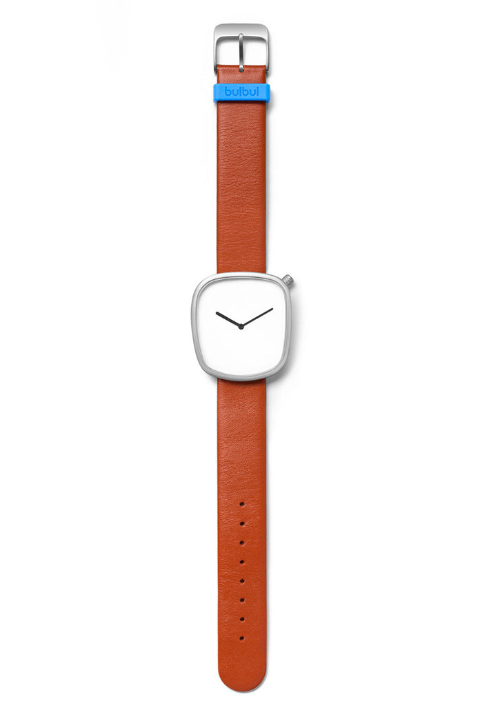 Bulbul Pebble Matte Steel on Brown Italian Leather Watch