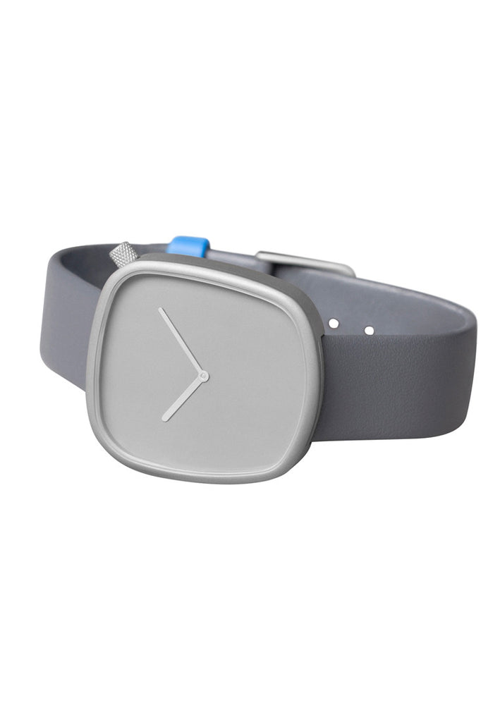 Bulbul Pebble Stone Grey Titanium Coated Steel on Grey Italian Leather Watch