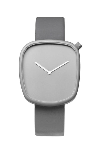 Bulbul Pebble Stone Grey Titanium Coated Steel on Grey Italian Leather Watch