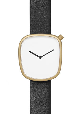 Bulbul Pebble Matte Golden Steel on Black Italian Leather Watch