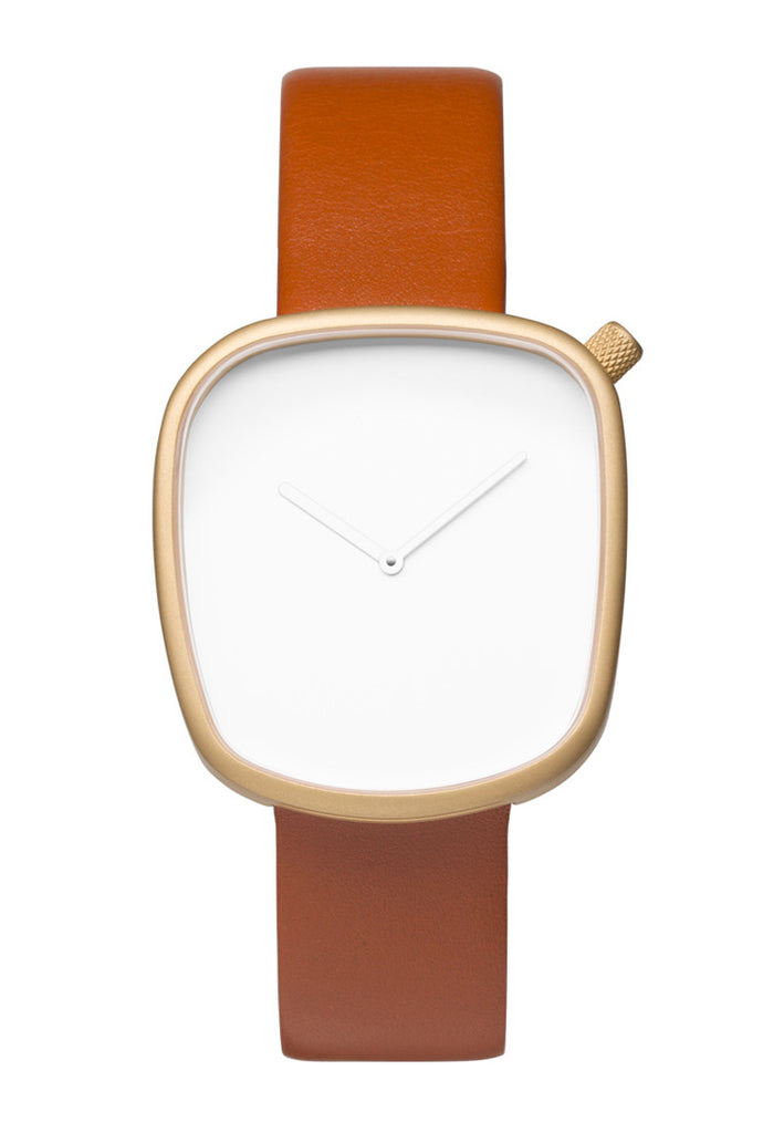 Bulbul Pebble Matte Golden Steel on Brown Italian Leather Watch