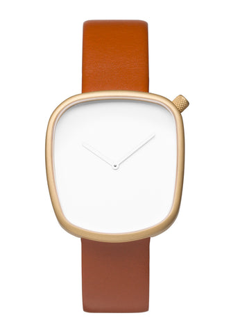 Bulbul Pebble Matte Golden Steel on Brown Italian Leather Watch