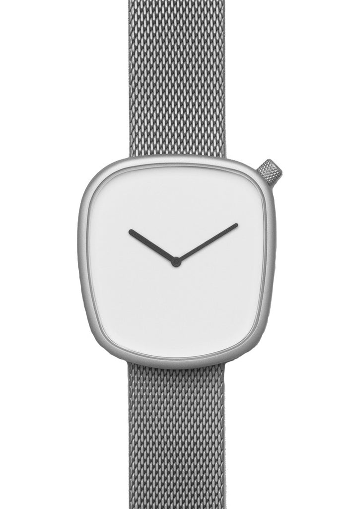 Bulbul Pebble Matte Steel on German Made Milanese Mesh Band Watch